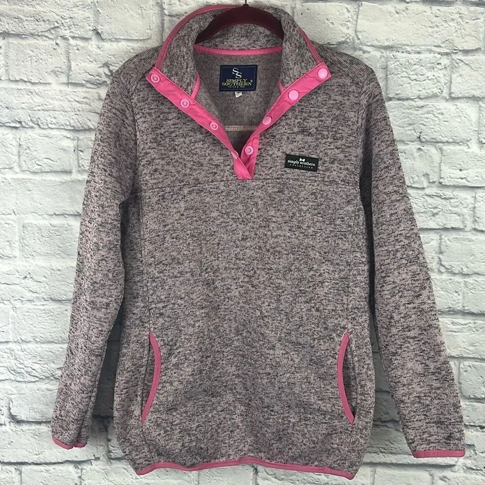 Knit Snap Pullover in Pink Heather by Simply Southern Size Small